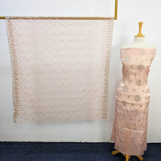 Embroidered Korean Silk With Net Dupatta