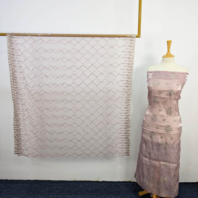 Embroidered Korean Silk With Net Dupatta