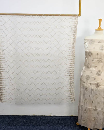 Embroidered Korean Silk With Net Dupatta