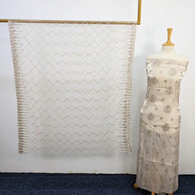 Embroidered Korean Silk With Net Dupatta