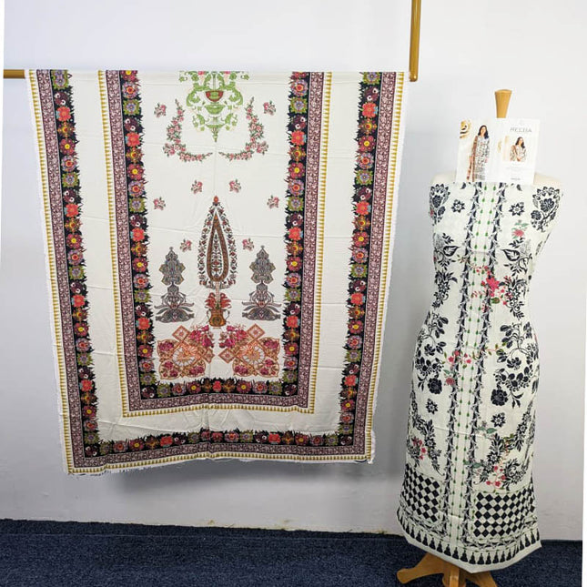 Digital Printed Linen With Bana Dora 3PC Unstitched - Reeba Brand