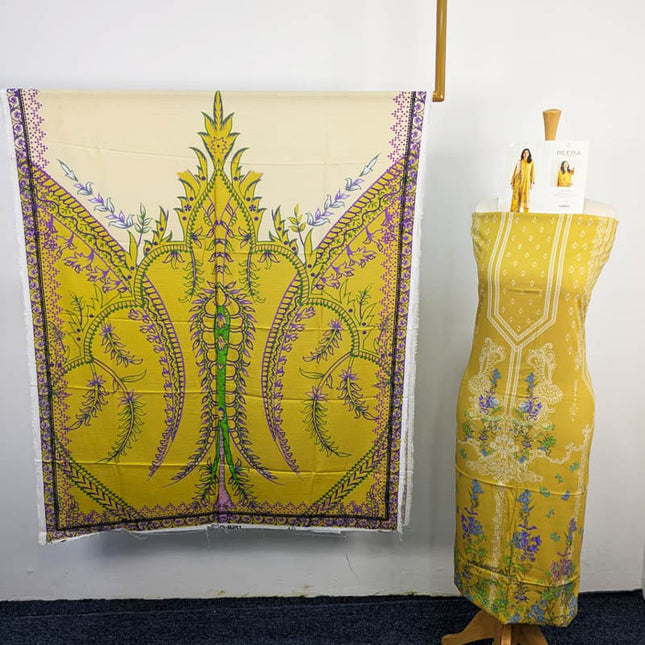 Digital Printed Linen With Bana Dora 3PC Unstitched - Reeba Brand