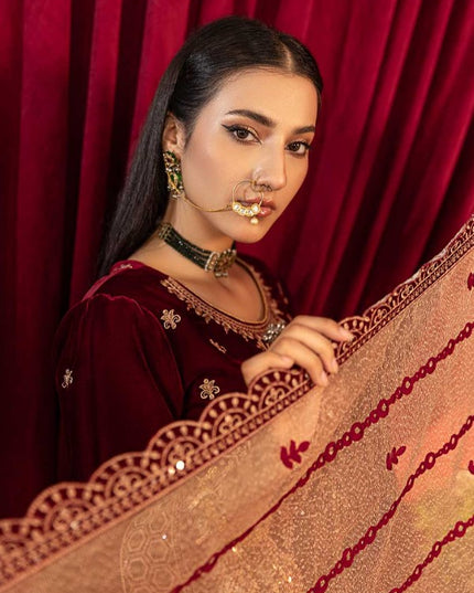 Luxury Embroidered Sequins and Boring Velvet 3PC Unstitched - Sharjeena Vol-03