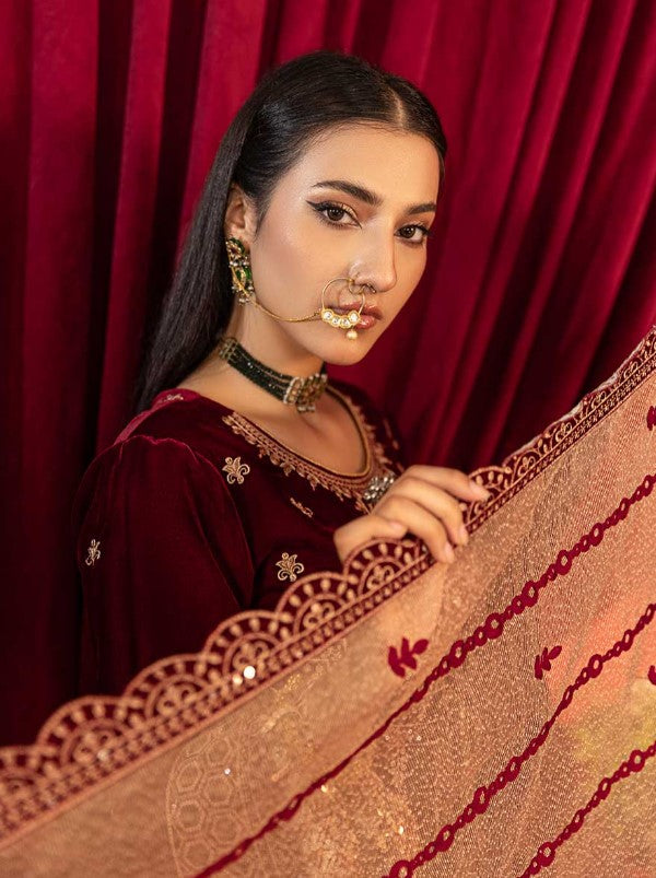Luxury Embroidered Sequins and Boring Velvet 3PC Unstitched - Sharjeena Vol-03