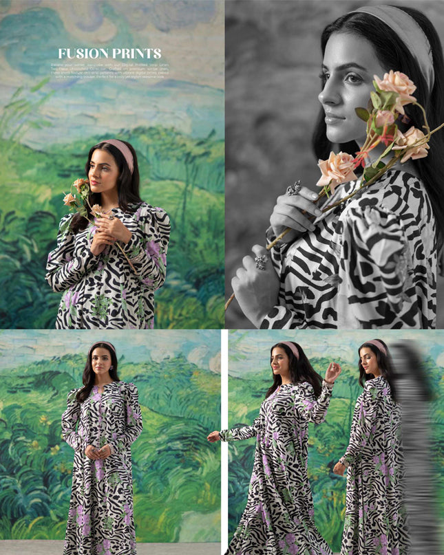 Digital Printed Stripe Linen 2PC Unstitched - Zofia Vol -1