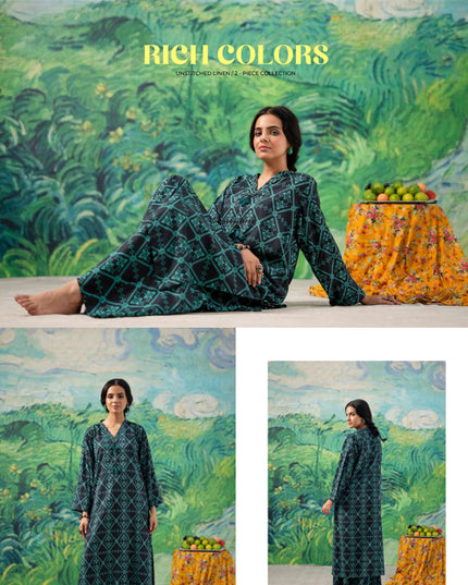 Digital Printed Stripe Linen 2PC Unstitched - Zofia Vol -1