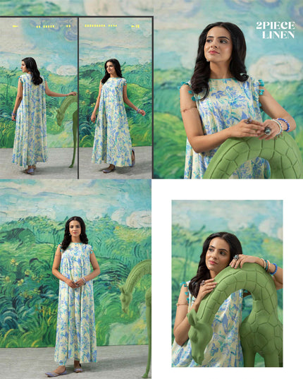Digital Printed Stripe Linen 2PC Unstitched - Zofia Vol -1