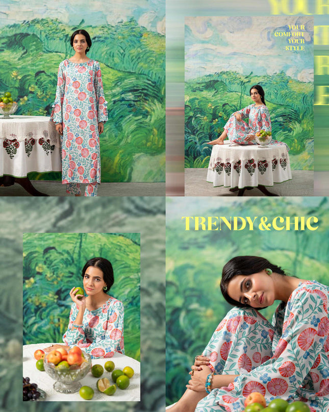 Digital Printed Stripe Linen 2PC Unstitched - Zofia Vol -1