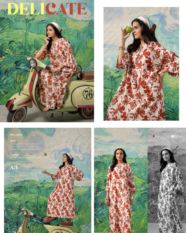Digital Printed Stripe Linen 2PC Unstitched - Zofia Vol -1