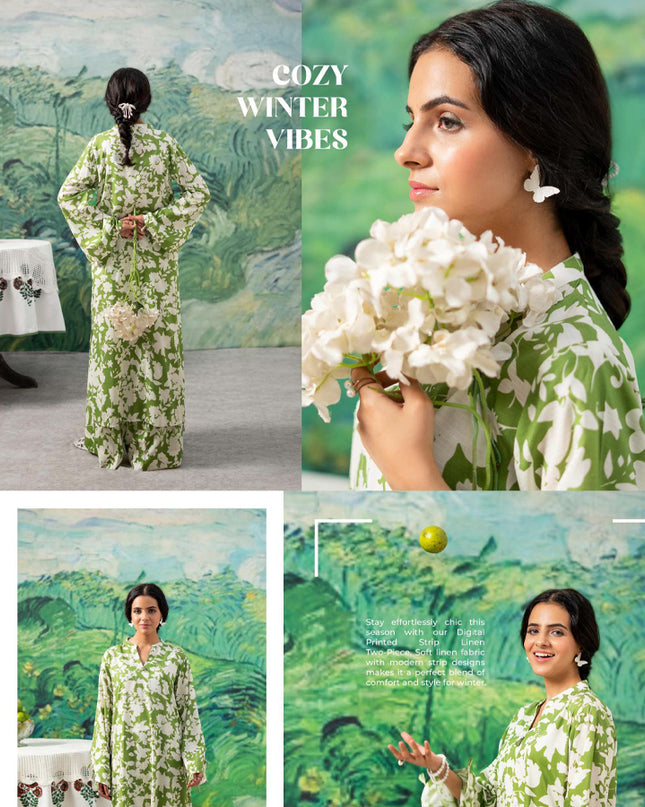 Digital Printed Stripe Linen 2PC Unstitched - Zofia Vol -1