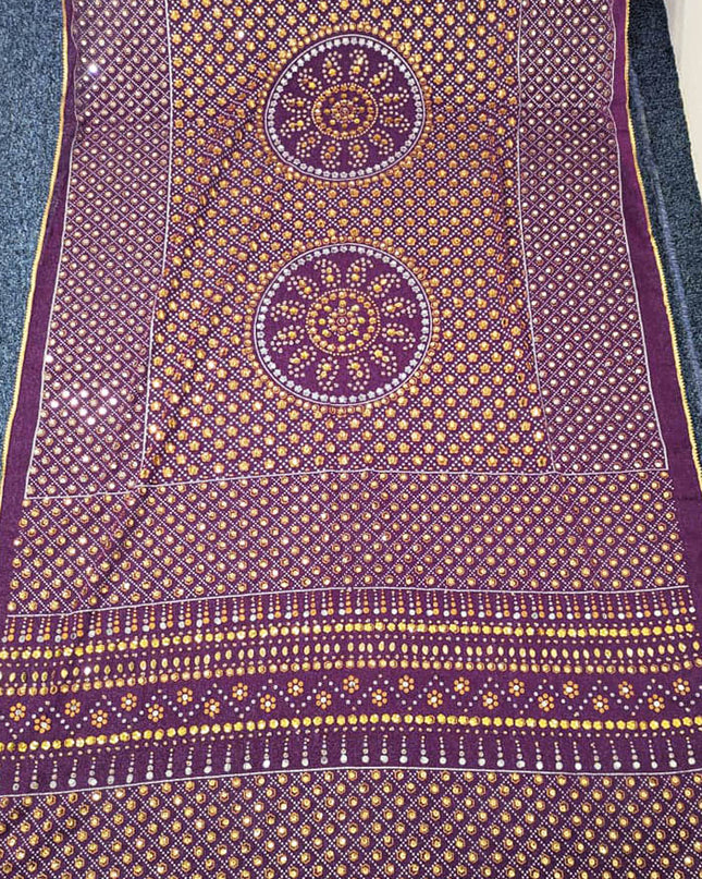 Chiffon With Block Print + Mirror Sitara Work Dupatta