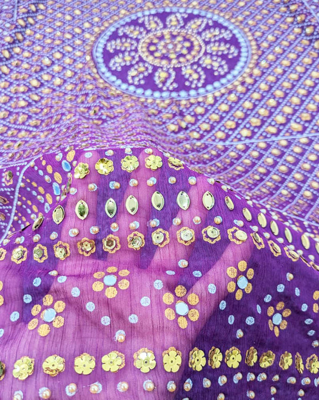 Chiffon With Block Print + Mirror Sitara Work Dupatta