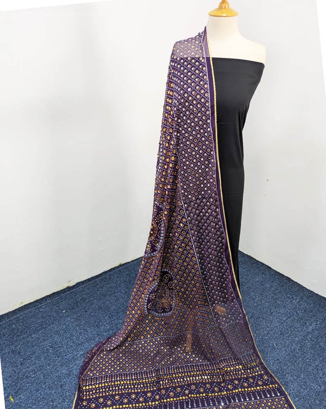 Chiffon With Block Print + Mirror Sitara Work Dupatta