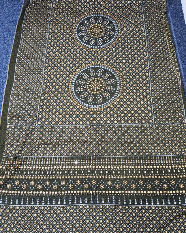 Chiffon With Block Print + Mirror Sitara Work Dupatta