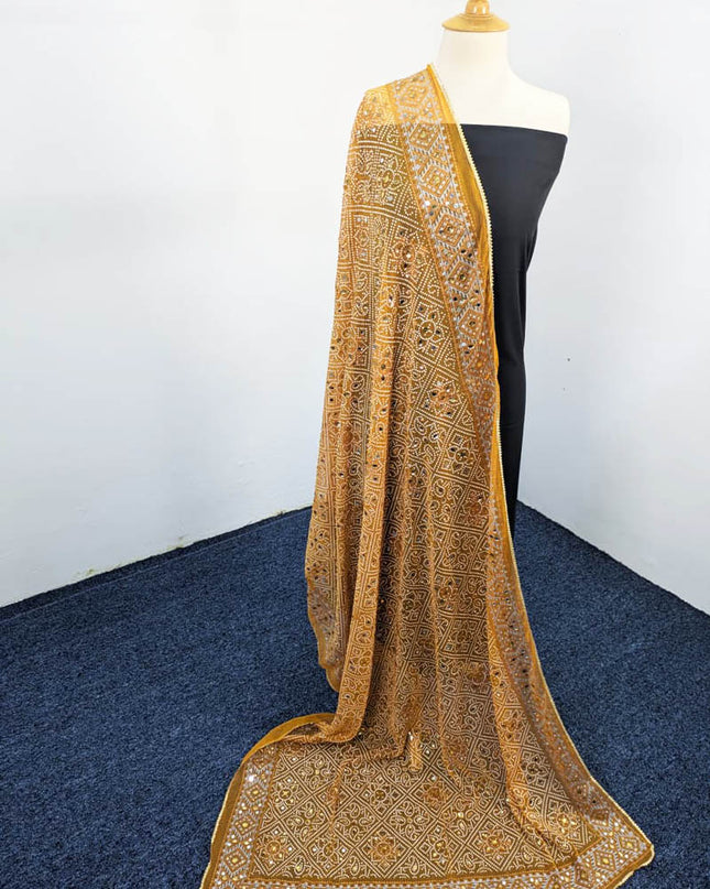 Chiffon With Block Print + Mirror Sitara Work Dupatta
