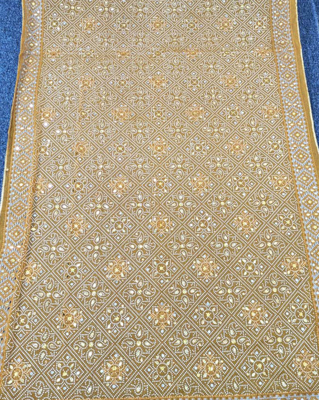 Chiffon With Block Print + Mirror Sitara Work Dupatta