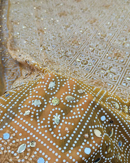 Chiffon With Block Print + Mirror Sitara Work Dupatta