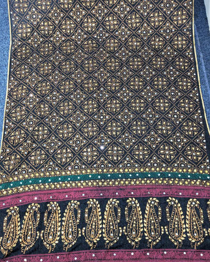 Chiffon With Block Print + Mirror Sitara Work Dupatta