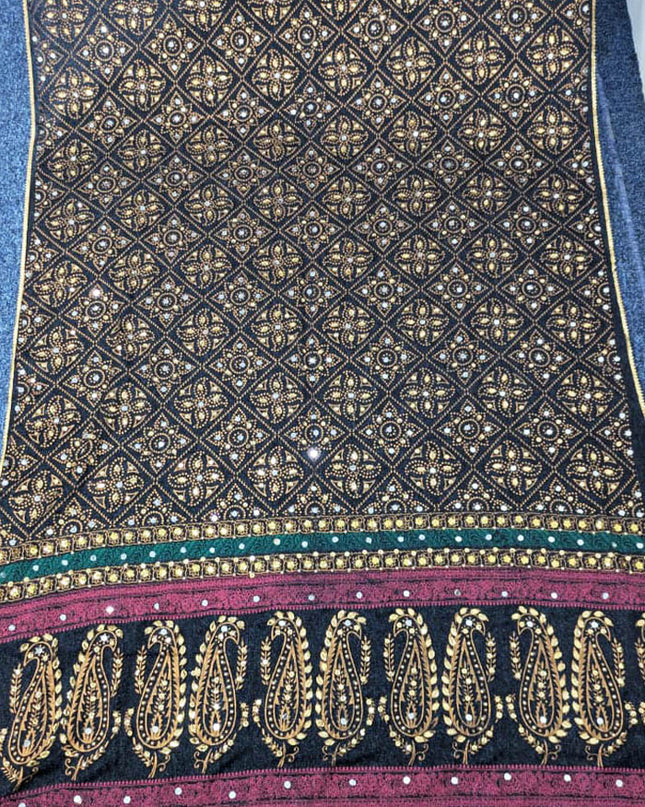 Chiffon With Block Print + Mirror Sitara Work Dupatta