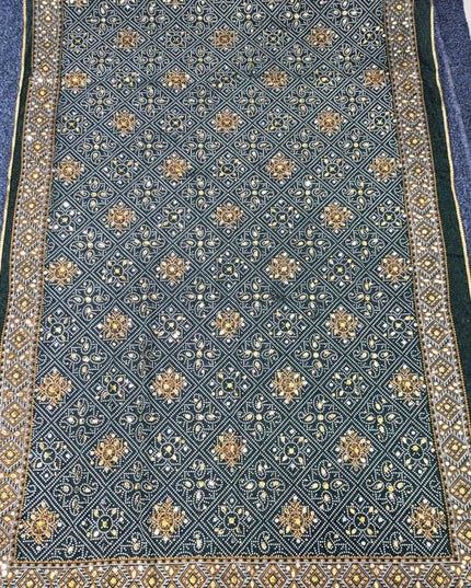 Chiffon With Block Print + Mirror Sitara Work Dupatta