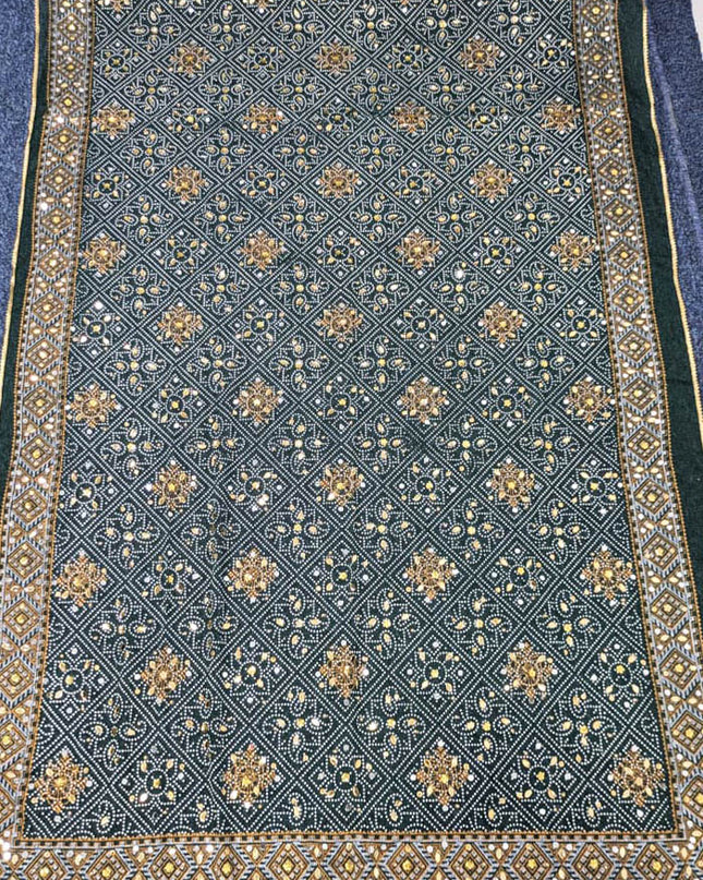 Chiffon With Block Print + Mirror Sitara Work Dupatta