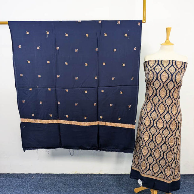 Pure Pashmina With Kashmiri Tanka Work 3PC Unstitched