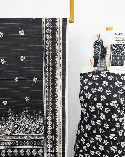 Printed Khaddar With Embroidered And Chikankari Work 3PC- Bin Umer