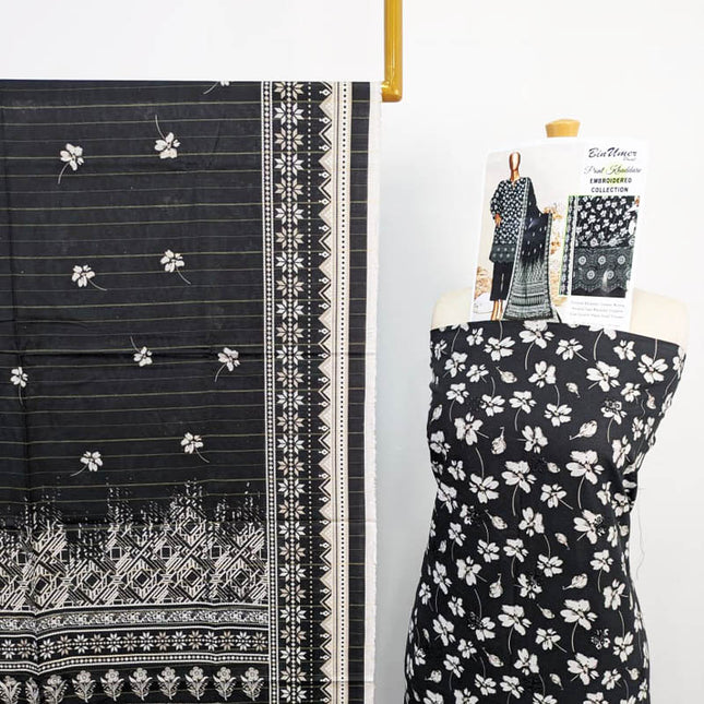 Printed Khaddar With Embroidered And Chikankari Work 3PC- Bin Umer