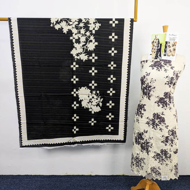 Printed Khaddar With Embroidered And Chikankari Work 3PC- Bin Umer