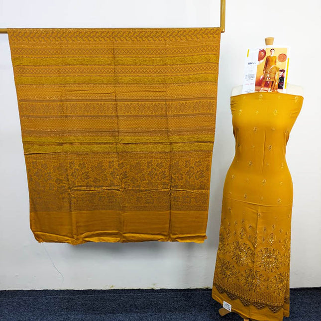Heavy Embroidered Bana Dora Dhanak With Wool Shawl 3PC  Hadiya Vol-1846