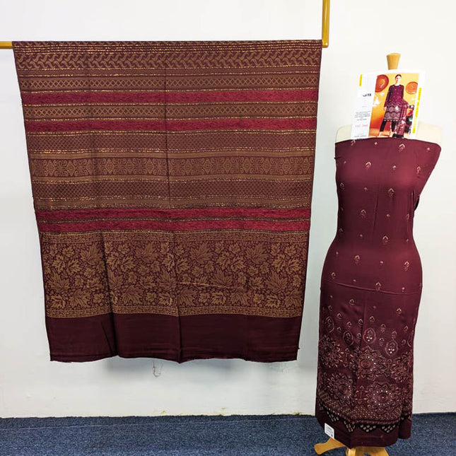 Heavy Embroidered Bana Dora Dhanak With Wool Shawl 3PC  Hadiya Vol-1846