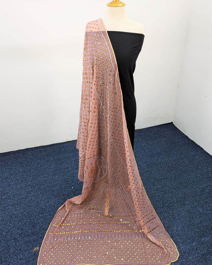 Chiffon With Block Print + Mirror Sitara Work Dupatta