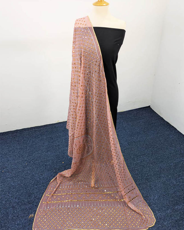 Chiffon With Block Print + Mirror Sitara Work Dupatta
