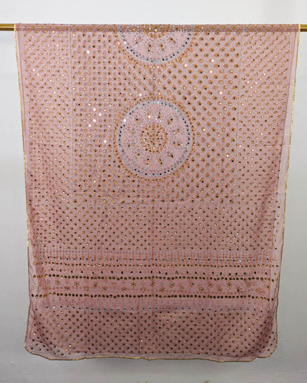 Chiffon With Block Print + Mirror Sitara Work Dupatta