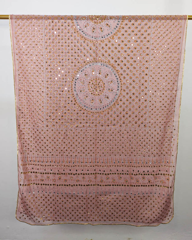 Chiffon With Block Print + Mirror Sitara Work Dupatta