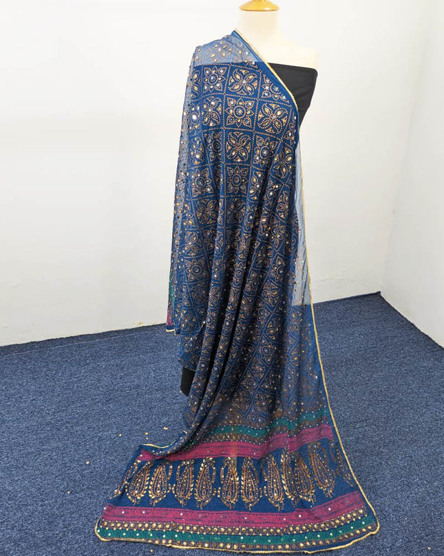 Chiffon With Block Print + Mirror Sitara Work Dupatta