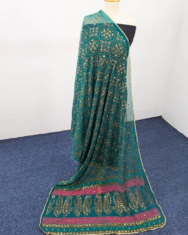 Chiffon With Block Print + Mirror Sitara Work Dupatta