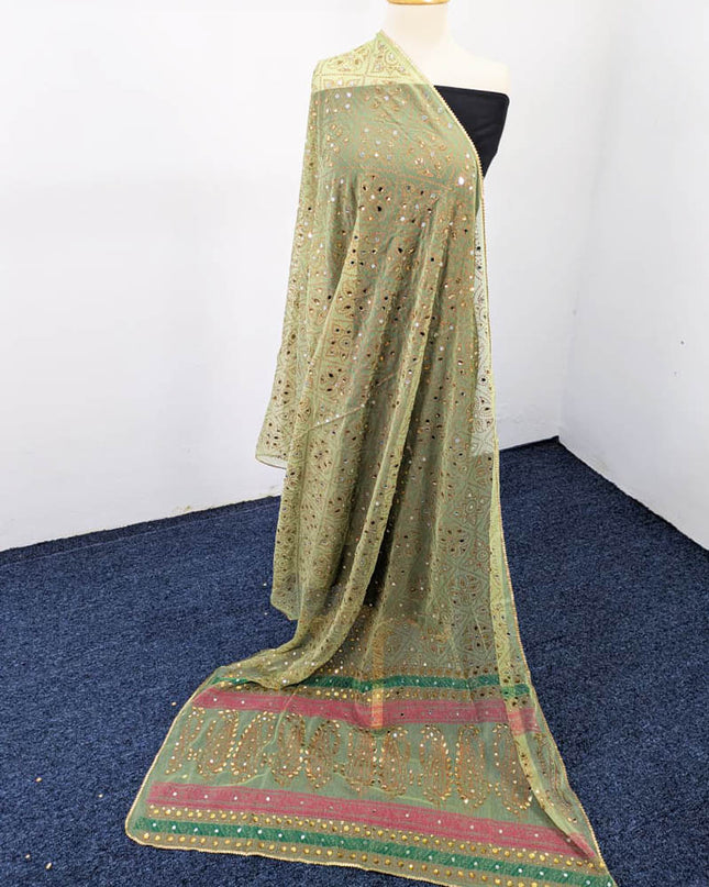 Chiffon With Block Print + Mirror Sitara Work Dupatta