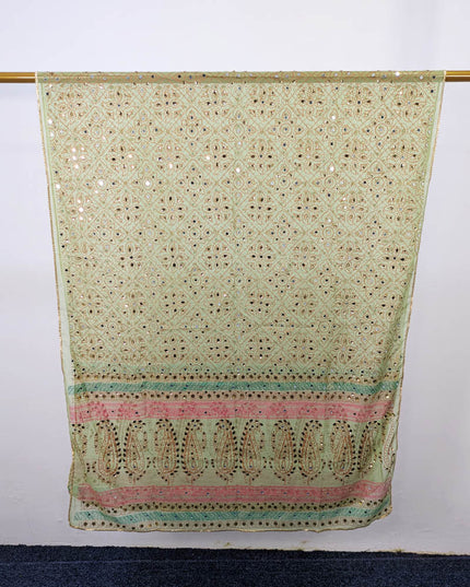 Chiffon With Block Print + Mirror Sitara Work Dupatta