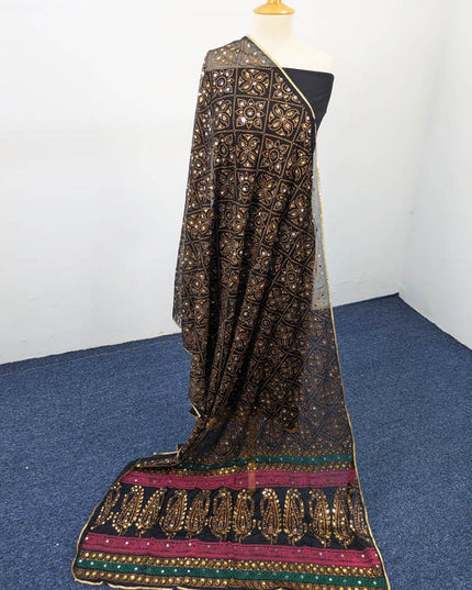 Chiffon With Block Print + Mirror Sitara Work Dupatta