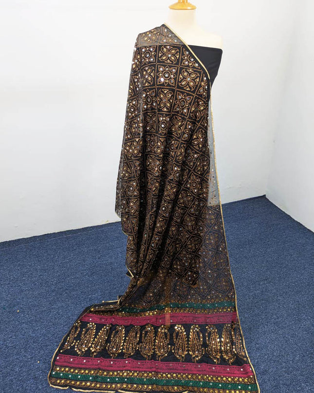 Chiffon With Block Print + Mirror Sitara Work Dupatta