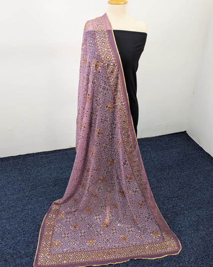 Chiffon With Block Print + Mirror Sitara Work Dupatta