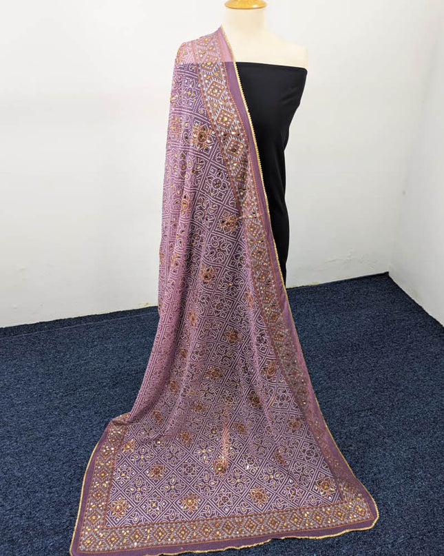 Chiffon With Block Print + Mirror Sitara Work Dupatta