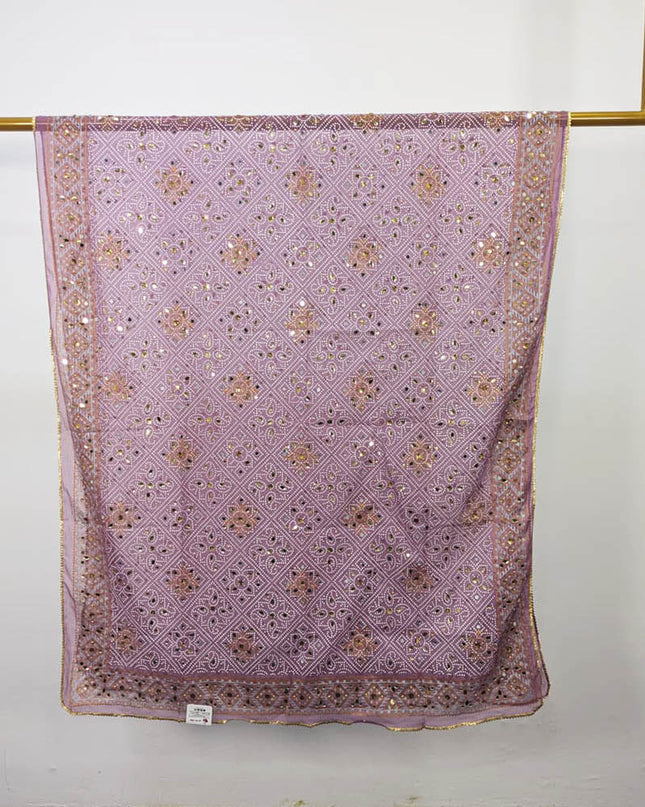 Chiffon With Block Print + Mirror Sitara Work Dupatta