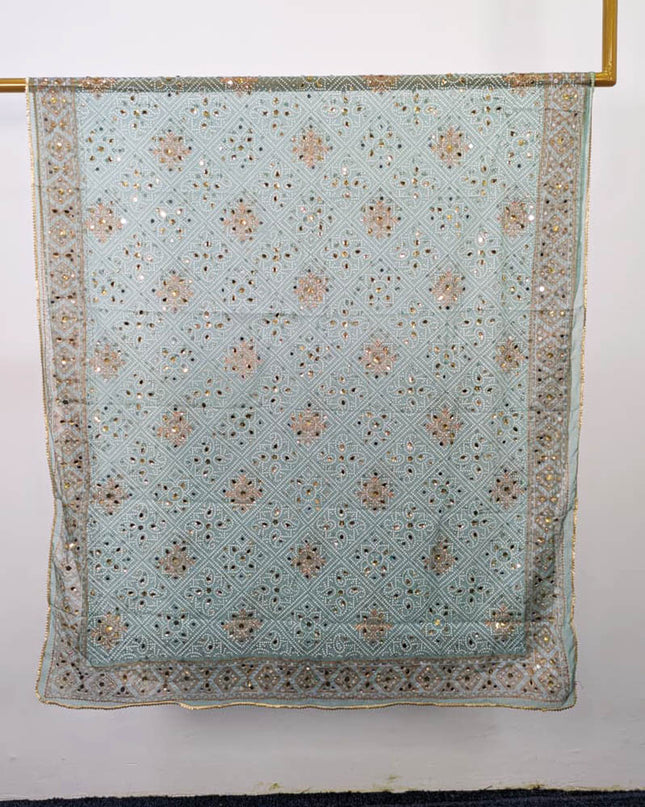 Chiffon With Block Print + Mirror Sitara Work Dupatta