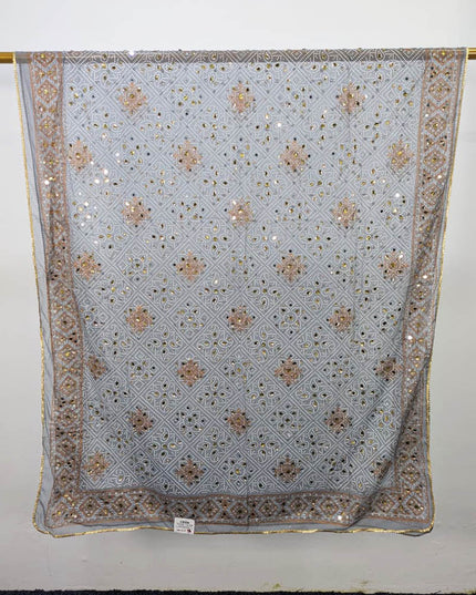 Chiffon With Block Print + Mirror Sitara Work Dupatta