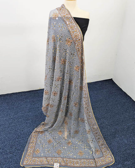 Chiffon With Block Print + Mirror Sitara Work Dupatta