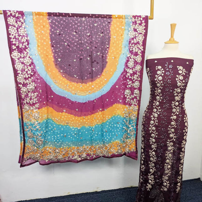 Handmade Chiffon With Gotta And Mukesh Work 2PC Unstitched