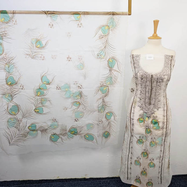 Handmade Gotta Work With Oil Paint Organza 2PC Unstitched