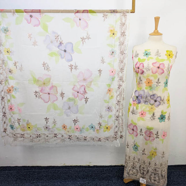 Handmade Gotta Work With Oil Paint Organza 2PC Unstitched